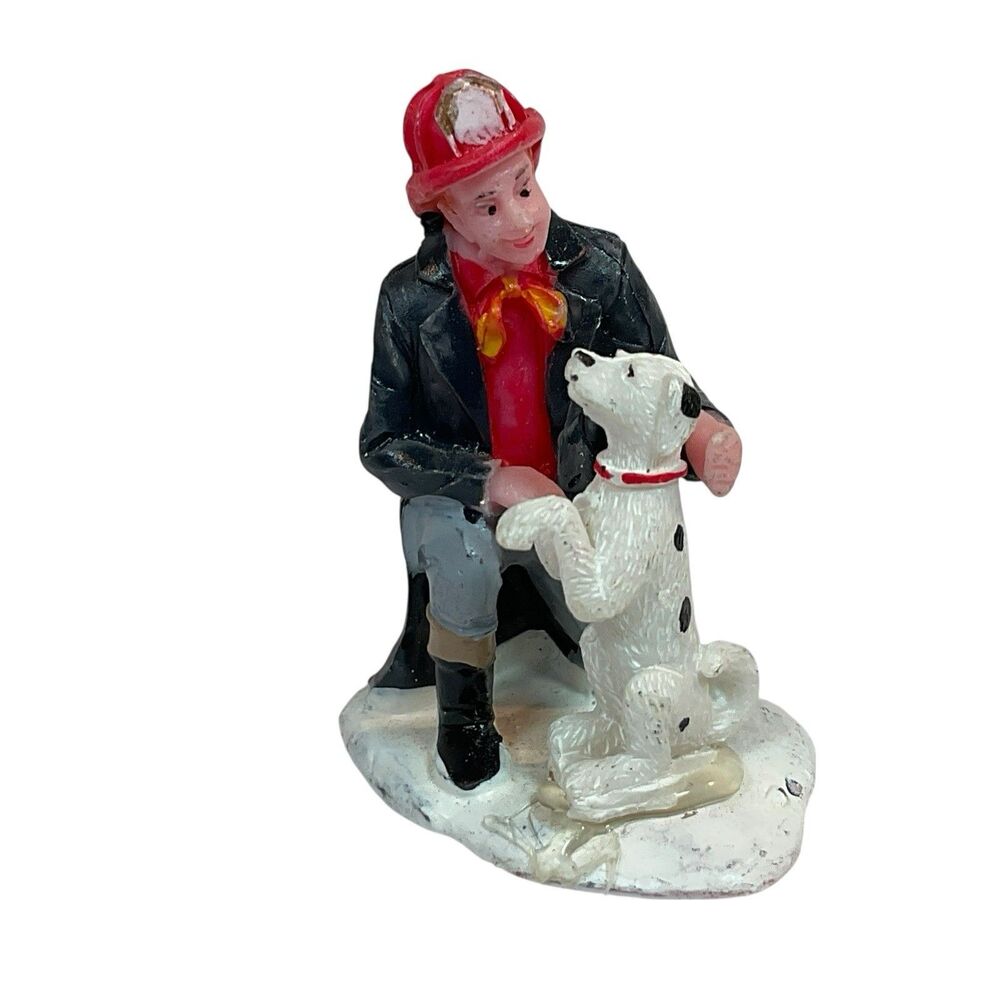 Lemax Fireman With Dalmation Enchanted Forest Christmas Village 2" Figurine Dog